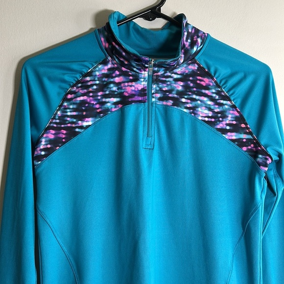 Champion Blue Pink Blurred Workout Top Sleeve size junior XL (14-16) - Picture 2 of 7